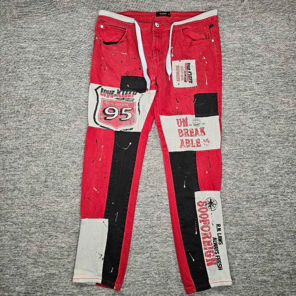 Kleep Premium Love To Kleep Pants Love Yourself Mens 38 x 31 Red Distressed USA